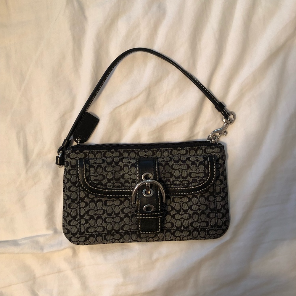 Black Canvas Coach Buckle Wristlet with Zipper